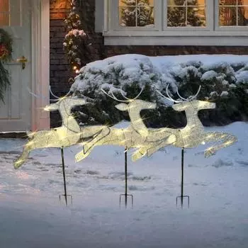 3 шт. Рождественский олень, колышек, светящийся, прыгающий олень, садовая вставка со светящейся гирляндой