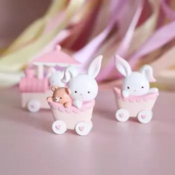 3 шт., розовая модель кролика, украшение, милый поезд, фигурки кроликов, украшение для творчества, мультяшная статуэтка животного, модель кекса, украшение для автомобиля Sets