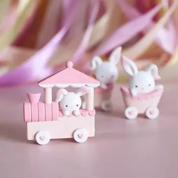 3 шт., розовая модель кролика, украшение, милый поезд, фигурки кроликов, украшение для рукоделия, мультяшное животное, статуэтка, модель кекса, украшение для автомобиля на Пасху Sets