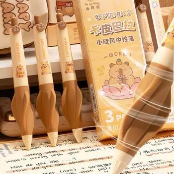 3 шт. ручка Push Action Capybara гелевая ручка эстетическая 0,5 мм нейтральная ручка для студентов коричневый