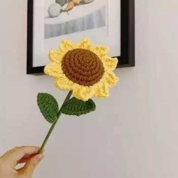 3 шт. ручной работы крючком подсолнух с листьями и длинным стеблем вязание крючком букет цветов оранжевый подсолнух ромашка декор домашний центральный элемент стола своими руками 3PCS