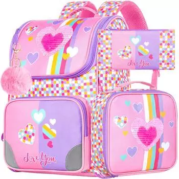 3 шт. рюкзак для девочек 15 радужная детская книжная сумка с ланч-боксом Love Sequins школьный рюкзак для начальной школы детский сад