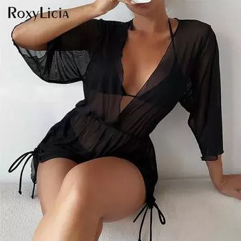 3 шт. с накидкой на шее, бикини, женский купальник, женский купальник, комплект из трех предметов, купальный костюм, купальный костюм для женщин S чёрный