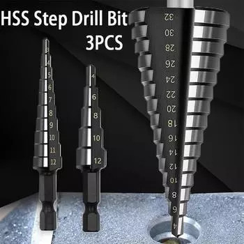 3 шт. с шестиугольной ручкой, азотированные черные дрели для лестницы с прямой канавкой 3-12 4-12 4-20, набор высокоскоростных стальных сверл «пагода» для открывания отверстий чёрный