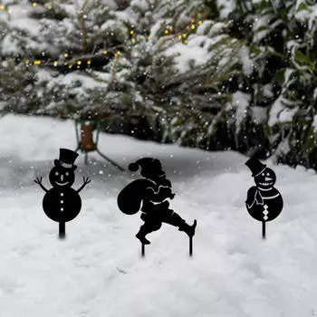 3 шт. садовые рождественские колышки, черные металлические силуэты, фигурки для дворового искусства, праздничные рождественские знаки