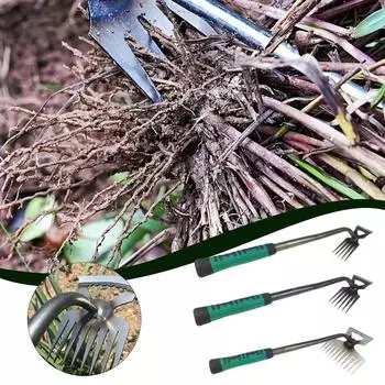 3 шт. Садовый инструмент 2 в 1 Ручной инструмент для удаления сорняков Инструмент для удаления сорняков из рыхлой почвы Ручной инструмент для удаления сорняков Лопата Инструмент двойного назначения для борьбы с сорняками 5 teeth-1pcs