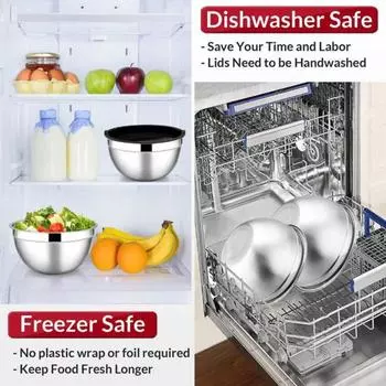 3 шт., салатница из нержавеющей стали, штабелируемая пищевая многофункциональная емкость для мытья овощей, фруктов, яиц, смешивания, контейнер для хранения супа с лапшой 3pcs чёрный