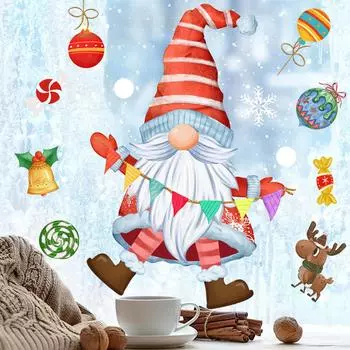 3 шт. Санта-Клаус Рождественская статическая наклейка на стену Наклейка на стену Двусторонняя визуальная наклейка на стену на стекло Самоклеящаяся наклейка для рождественского декора