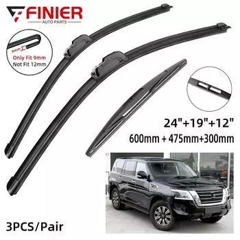 3 шт. щетки стеклоочистителя для Nissan Patrol Y62 2010-2022 24 19 12 подходят для переднего лобового стекла, щетки для окон, резак, аксессуары 2018 2019 2020 2021