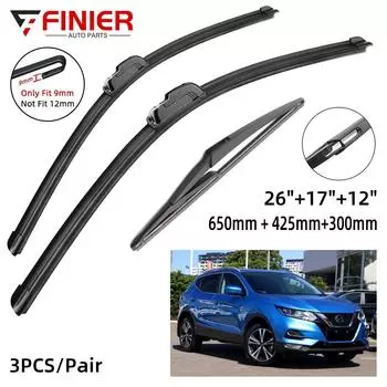 3 шт. щетки стеклоочистителя для Nissan Qashqai J11 2013-2020 26 + 17 + 12 подходят для переднего лобового стекла, щетки для окон, резак, аксессуары