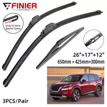 3 шт. щетки стеклоочистителя для Nissan X-Trail T32 Rogue 2 2014-2020 26 17 12 подходят для переднего лобового стекла, щетки для окон, резак, аксессуары 2018 2019