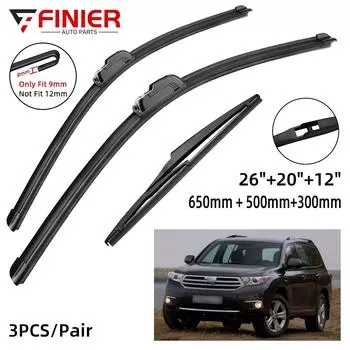 3 шт. щетки стеклоочистителя для TOYOTA Highlander Kluger XU40 XU50 2009-2019 26 20 12 подходят для переднего лобового стекла, щетки для окон, резак, аксессуары