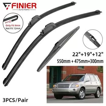 3 шт. щетки стеклоочистителя для Toyota Highlander Kluger XU20 2000-2007 22 19 12 подходят для переднего лобового стекла, щетки для окон, резак, аксессуары