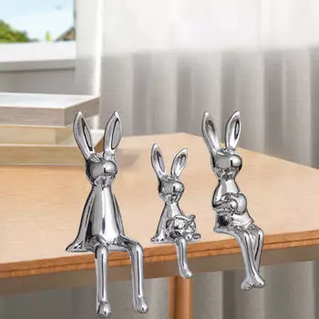 3 шт., семейная фигурка кролика, коллекция статуй кролика, современный настольный орнамент, скульптура для серебряный