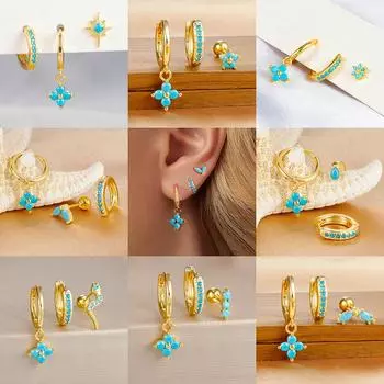 3 шт. серьги-кольца с подвеской в виде цветка для женщин из нержавеющей стали с синим кубическим цирконием серьги-хаггис украшения для пирсинга хряща