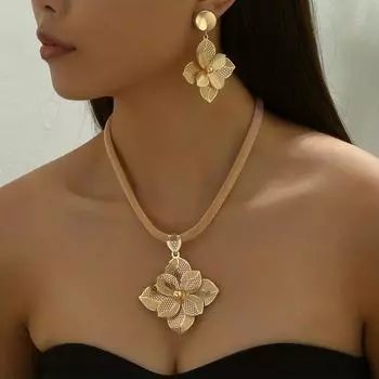 3 шт. серьги плюс ожерелье Dupes роскошный комплект ювелирных изделий модный цветочный дизайн с покрытием одинаковые повседневные наряды аксессуары для вечеринок золотой