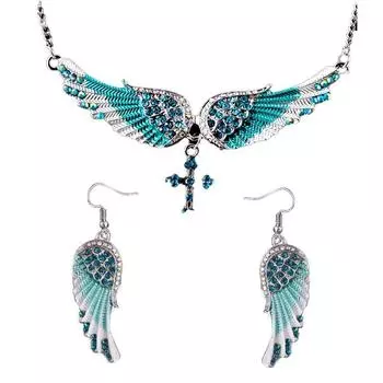 3 шт. серьги плюс ожерелье в готическом стиле комплект украшений крылья дьявола с крестом дизайн идеальный декор на Хэллоуин для женщин, подходящих для повседневных нарядов