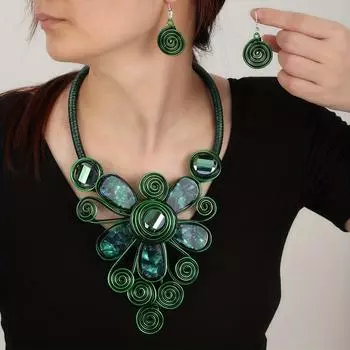 3 шт. серьги плюс ожерелье в стиле бохо, комплект украшений, этнические аксессуары, африканские свадебные украшения для невесты, потрясающие аксессуары для вечеринок зелёный