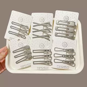 3 шт. серебряные шпильки для женщин, милые металлические шпильки, заколки-уточки, боковые челки, заколки для волос, аксессуары для волос для девочек