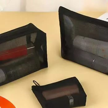 3 шт. сетчатые прозрачные косметички, маленькие, большие, черные, косметичка, портативный дорожный органайзер для туалетных принадлежностей, чехол для хранения помады