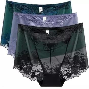 3 шт., сексуальные кружевные трусики с высокой посадкой, шелковое бесшовное женское нижнее белье, прозрачное нижнее белье, размер L-XXL L