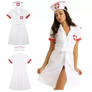 3 шт. сексуальный костюм медсестры Хэллоуин косплей комплект нижнего белья наряд косплей костюм женский сексуальный униформа тема наряд вечеринка S