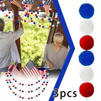 3 шт., шариковая веревка ко Дню независимости, праздничные украшения, патриотические украшения ко Дню памяти, красочные подвесные ленты с флагом One Size