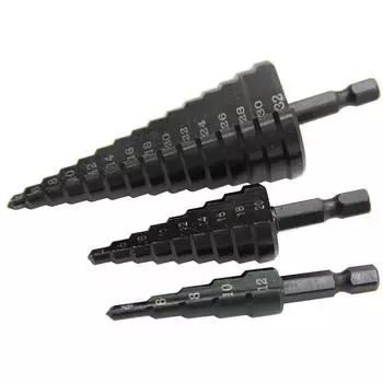 3 шт шестигранный хвостовик прямой канавки черное ступенчатое сверло 4-12/4-20/4-32 мм развертывающее ступенчатое сверло пагода электрический инструмент сверлильный набор Hexagon handle