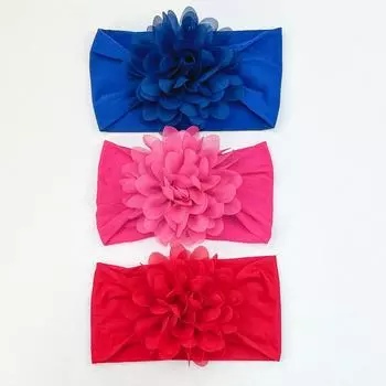 3 шт. Шифоновые повязки на голову с цветами, эластичные повязки на голову для младенца, новорожденной девочки, детей, тюрбан, детская повязка на голову с цветком, аксессуары для волос