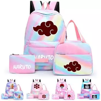 3 шт., школьный рюкзак в стиле аниме для девочек Y2K с сумками для обеда, школьный рюкзак, комплект холщовых сумок, детская сумка-ручка