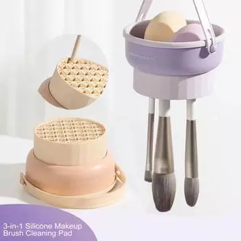3 шт. силиконовая чаша для чистки кистей для макияжа 3-в-1 набор чистящих подушечек для кистей пуховки спонжи портативный инструмент с 4 режимами чистки подарок для женщин Sets