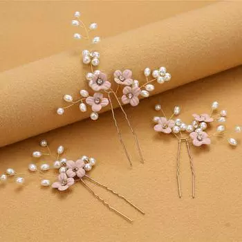 3 шт. Синие цветы U-образные заколки для волос Жемчужные элегантные заколки Головной убор для свадьбы Свадебная заколка Женские украшения для волос Аксессуары