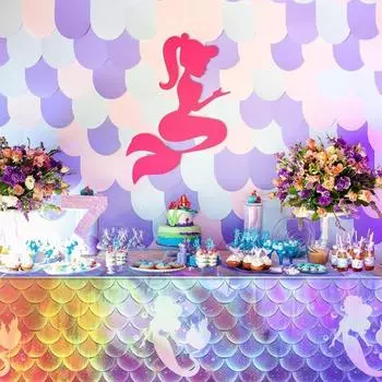 3 шт. скатерть пластиковая тематическая крышка стола с русалкой водонепроницаемая устойчивая к царапинам скатерть для украшения вечеринок синий/фиолетовый