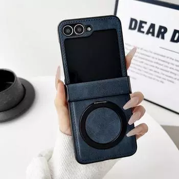 3 шт. складной чехол для Samsung Galaxy Z Flip6 Flip5 Flip4 Flip3 кожаный тонкий противоударный чехол для телефона с беспроводной зарядкой и магнитным кронштейном Samsung Z Flip6 синий