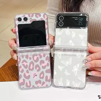 3 шт. складной чехол из поликарбоната с леопардовым принтом для Samsung Galaxy Z Flip6 Flip5 Flip4 Flip3 противоударный жесткий чехол-бабочка для телефона Samsung Z Flip5 чёрный