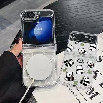3 шт. складной противоударный чехол для Samsung Z Flip6 Flip5 Flip4 для Magsafe Magnetic Cartoon Pandas Pattern Clear Hard Pc Slim Case Cover Samsung Z Flip6