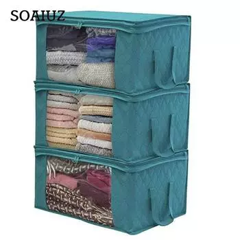3 шт., складные домашние сумки-органайзеры, портативные сумки для хранения, защита от пыли, шкаф, ящик для хранения одежды синий