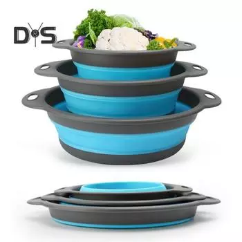 3 шт. складные дуршлаги и сита, не содержащие бисфенол А, корзина для кемпинга, многоразовые кухонные сита для пасты, фруктов, овощей серый