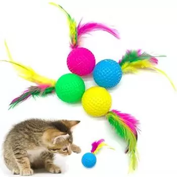 3 шт. смешанный забавный пластиковый мяч для гольфа с перьями, игрушка для кошек, интерактивный котенок, кошка, мяч-дразнилка, игрушка, товары для домашних животных 3PCS