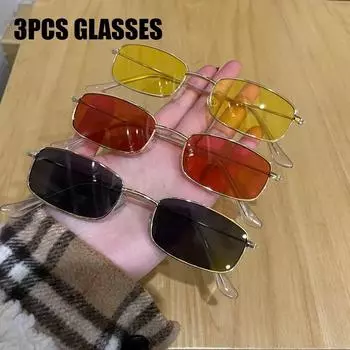 3 шт., солнцезащитные очки в металлической оправе в стиле ретро, винтажные маленькие овальные, квадратные, прямоугольные солнцезащитные очки для мужчин и женщин, очки