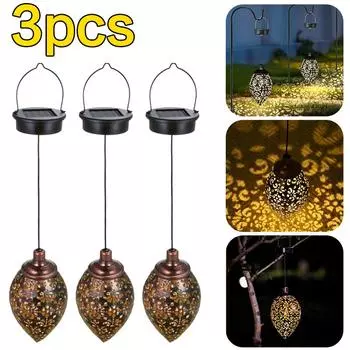 3 шт. солнечные подвесные светильники фонарь с капельницей воды оливковая форма металлическая садовая художественная лампа водостойкий пейзаж для наружного декора двора 1PCS