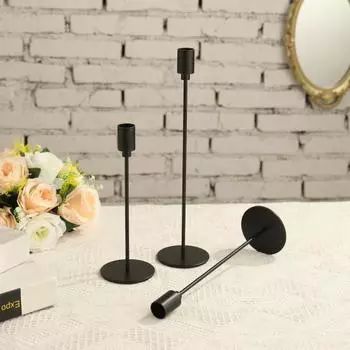 3 шт. современный черный металлический подсвечник со стабильным основанием для гостиной, кухни, обеденного стола при свечах, украшение мантии, настольный высокий подсвечник