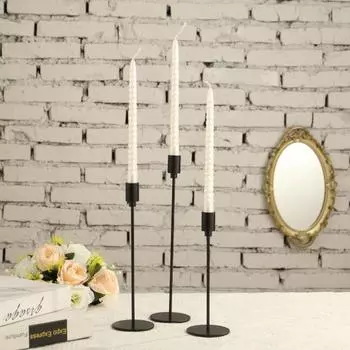 3 шт. современный черный металлический подсвечник со стабильным основанием для гостиной, кухни, обеденного стола при свечах, украшение мантии, настольный высокий подсвечник чёрный