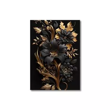 3 шт. Современный скандинавский постер с цветами Элегантное настенное искусство для гостиной Домашний декор Черно-золотая картина на холсте Настенное искусство Декор Постер 21cm30cm NoFrame
