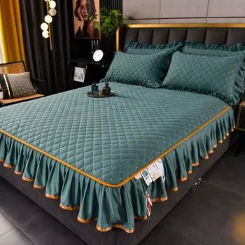3 шт. современный стеганый защитный чехол для матраса с юбкой с рюшами королевского размера, мягкая простыня из соевого волокна, антибактериальная Only 2pcs pillowcase светло-серый