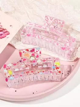 3 шт. Специально ко Дню святого Валентина, Зажим для волос с сильной фиксацией, Прямоугольный большой зажим-банан Розовое сердце Аксессуары для волос для женщин девушек