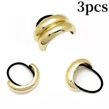 3 шт. Сплавные Геометрические Резинки для Волос Золотистые Элегантные Эластичные Веревки для Волос U-образные Держатели для Хвоста Модные Аксессуары для Волос для Женщин