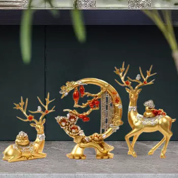 3 шт. Статуэтки оленей, статуэтки оленей, подарочные скульптуры современных украшений для шкафа золотой