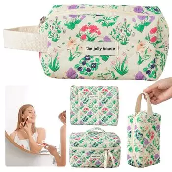 3 шт. стеганая косметичка на молнии с цветочным узором косметичка для девочек сумка для хранения набор