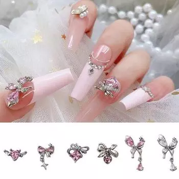 3 шт., стразы для ногтей, розовый бант, кулон, ювелирные изделия, легко наносятся, прочные, очаровательные стразы для маникюра, женские поставки B